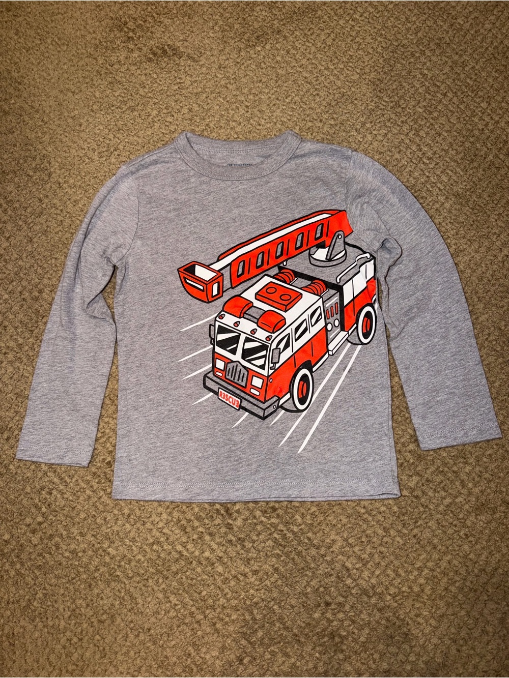 The Children's Place Boy’s Gray and Red Firetruck Graphic Long-Sleeve Top - 4T